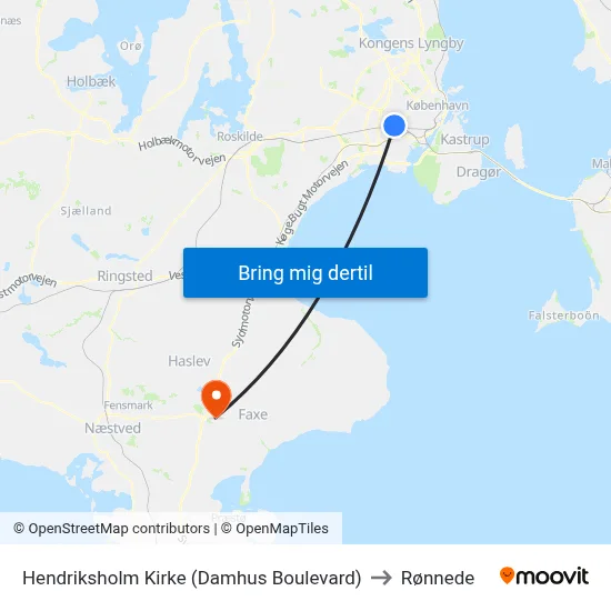 Hendriksholm Kirke (Damhus Boulevard) to Rønnede map