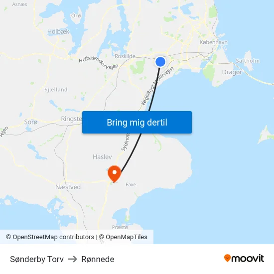Sønderby Torv to Rønnede map