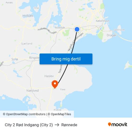 City 2 Rød Indgang (City 2) to Rønnede map