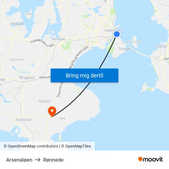 Arsenaløen to Rønnede map