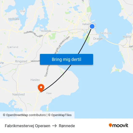 Fabrikmestervej Operaen to Rønnede map