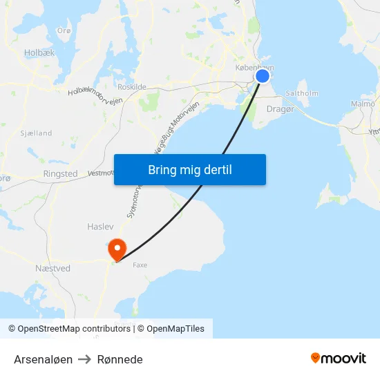 Arsenaløen to Rønnede map