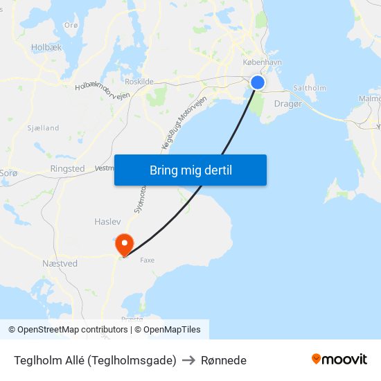 Teglholm Allé (Teglholmsgade) to Rønnede map