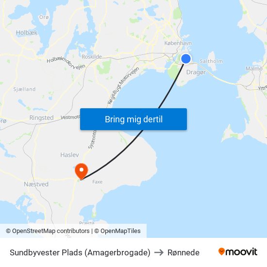 Sundbyvester Plads (Amagerbrogade) to Rønnede map