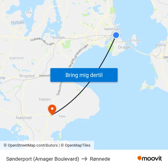 Sønderport (Amager Boulevard) to Rønnede map