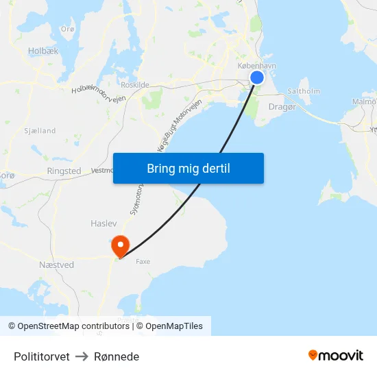 Polititorvet to Rønnede map