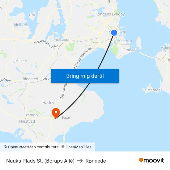 Nuuks Plads St. (Borups Allé) to Rønnede map