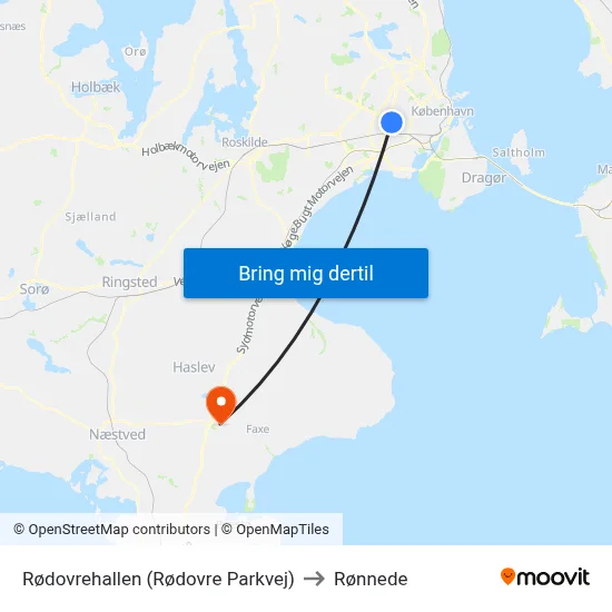 Rødovrehallen (Rødovre Parkvej) to Rønnede map