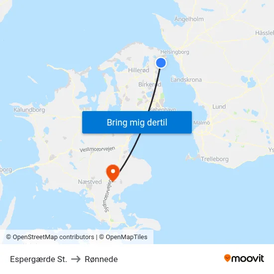 Espergærde St. to Rønnede map