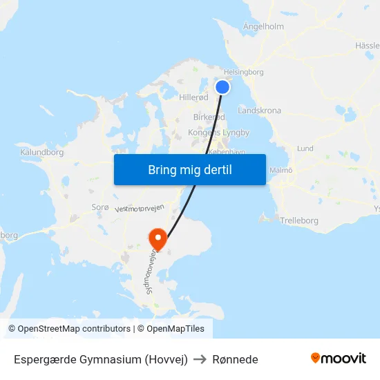 Espergærde Gymnasium (Hovvej) to Rønnede map