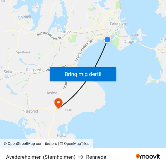 Avedøreholmen (Stamholmen) to Rønnede map
