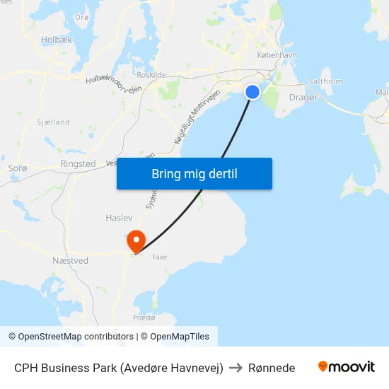CPH Business Park (Avedøre Havnevej) to Rønnede map