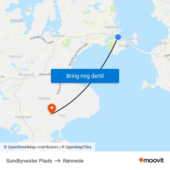 Sundbyvester Plads to Rønnede map