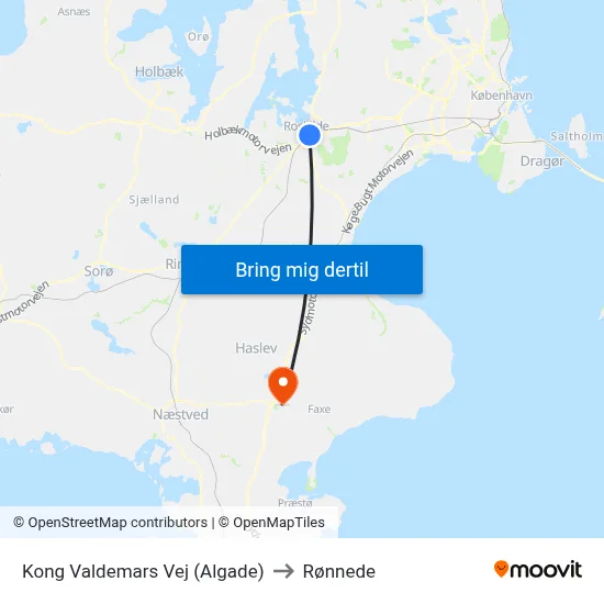 Kong Valdemars Vej (Algade) to Rønnede map