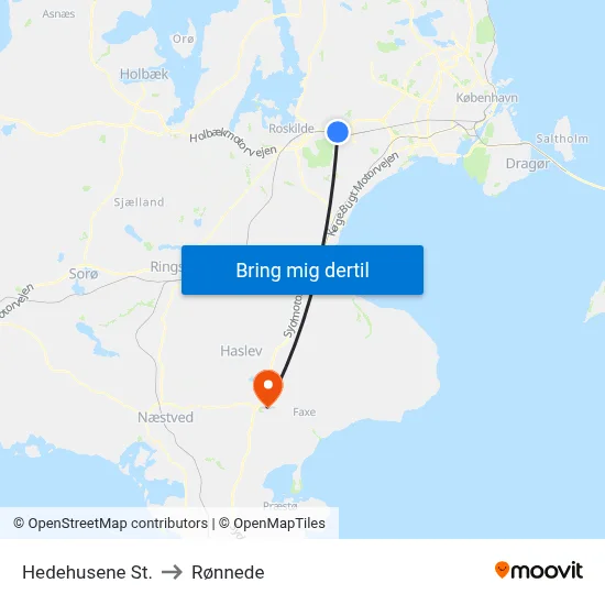 Hedehusene St. to Rønnede map