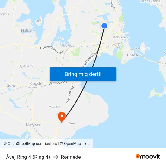 Åvej Ring 4 (Ring 4) to Rønnede map