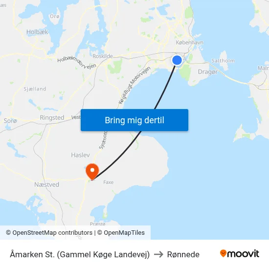 Åmarken St. (Gammel Køge Landevej) to Rønnede map