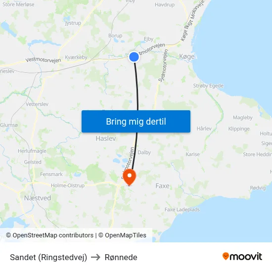 Sandet (Ringstedvej) to Rønnede map