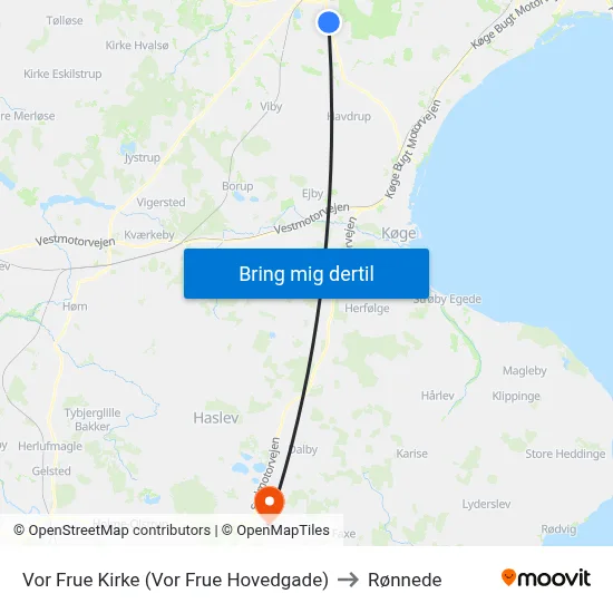 Vor Frue Kirke (Vor Frue Hovedgade) to Rønnede map