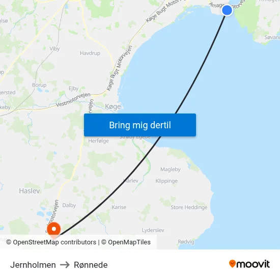 Jernholmen to Rønnede map