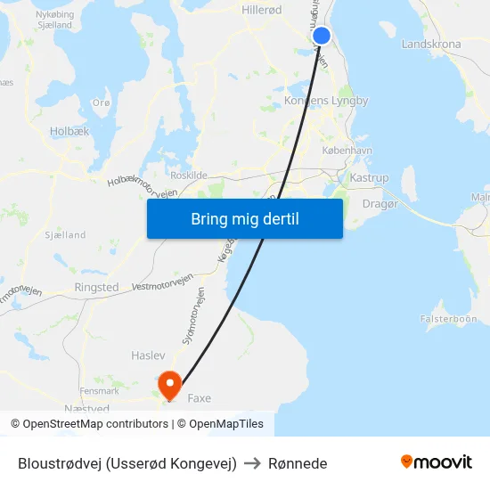 Bloustrødvej (Usserød Kongevej) to Rønnede map