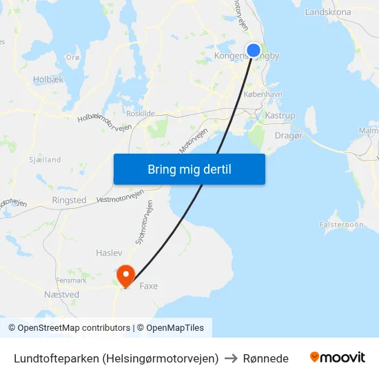Lundtofteparken (Helsingørmotorvejen) to Rønnede map