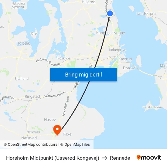 Hørsholm Midtpunkt (Usserød Kongevej) to Rønnede map