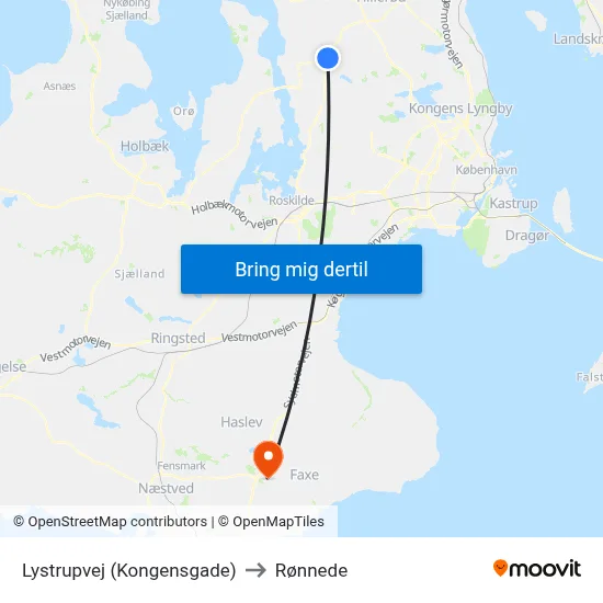 Lystrupvej (Kongensgade) to Rønnede map