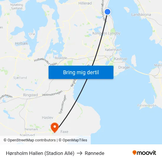 Hørsholm Hallen (Stadion Allé) to Rønnede map