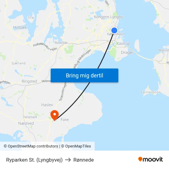 Ryparken St. (Lyngbyvej) to Rønnede map