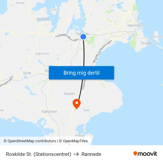 Roskilde St. (Stationscentret) to Rønnede map