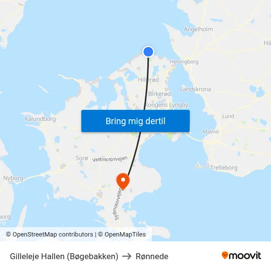 Gilleleje Hallen (Bøgebakken) to Rønnede map