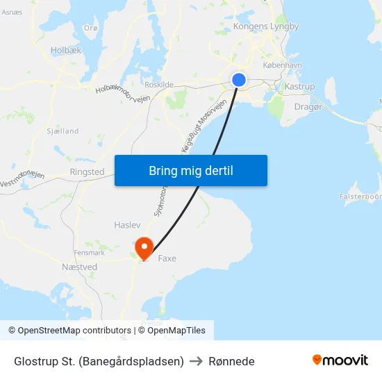 Glostrup St. (Banegårdspladsen) to Rønnede map