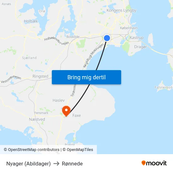 Nyager (Abildager) to Rønnede map