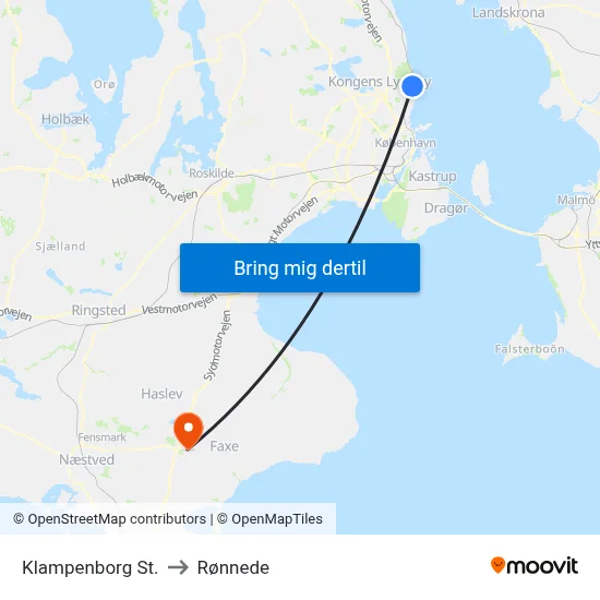 Klampenborg St. to Rønnede map