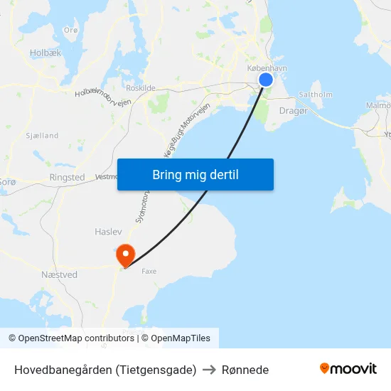Hovedbanegården (Tietgensgade) to Rønnede map