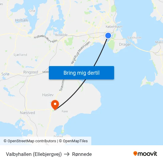 Valbyhallen (Ellebjergvej) to Rønnede map