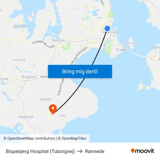 Bispebjerg Hospital (Tuborgvej) to Rønnede map