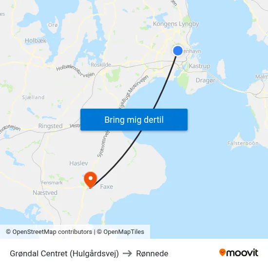 Grøndal Centret (Hulgårdsvej) to Rønnede map
