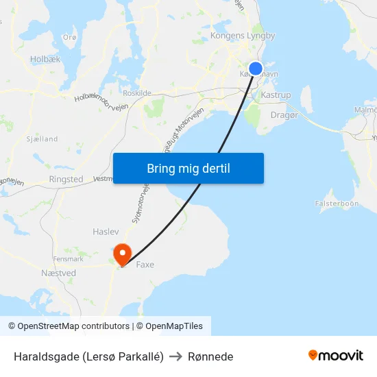 Haraldsgade (Lersø Parkallé) to Rønnede map