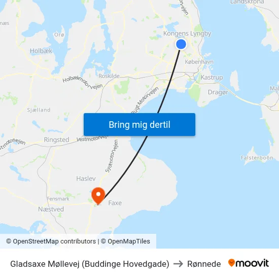 Gladsaxe Møllevej (Buddinge Hovedgade) to Rønnede map