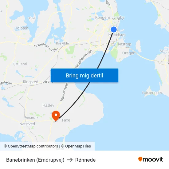 Banebrinken (Emdrupvej) to Rønnede map