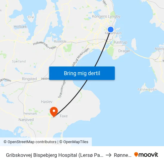 Gribskovvej Bispebjerg Hospital (Lersø Parkallé) to Rønnede map