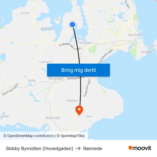 Skibby Bymidten (Hovedgaden) to Rønnede map