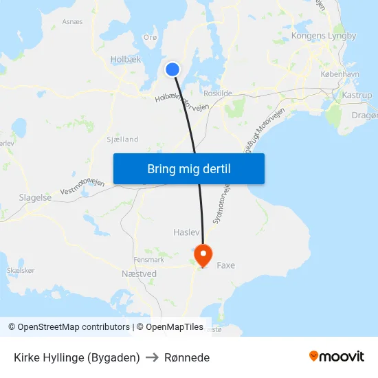 Kirke Hyllinge (Bygaden) to Rønnede map