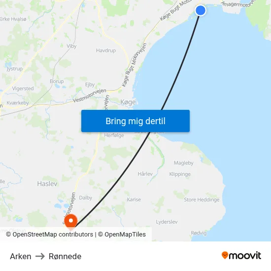 Arken to Rønnede map