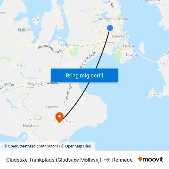 Gladsaxe Trafikplads (Gladsaxe Møllevej) to Rønnede map