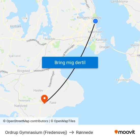 Ordrup Gymnasium (Fredensvej) to Rønnede map