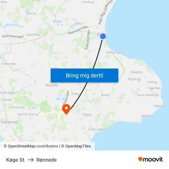 Køge St. to Rønnede map