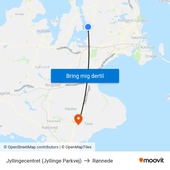 Jyllingecentret (Jyllinge Parkvej) to Rønnede map